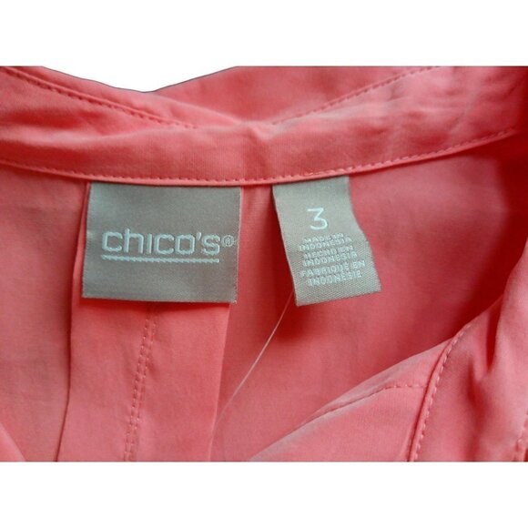 Chico's Coral Button UP Collared Long Sleeve Size 3 Shirt NWT - Picture 10 of 12